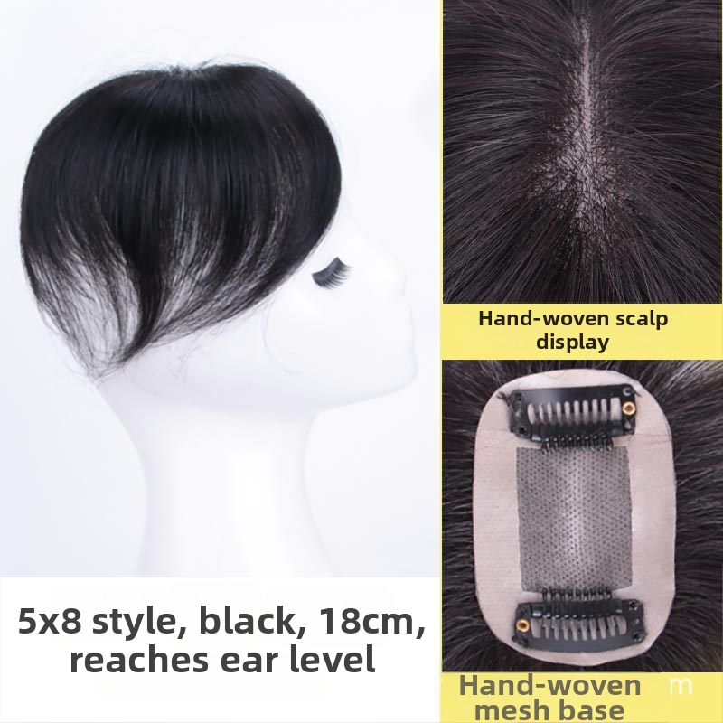 Perucă cu plasă nr. 3, complet împletită manual, păr uman, breton în stil francez