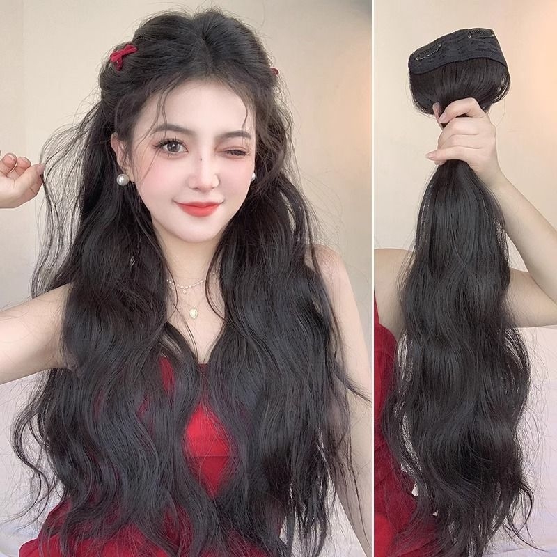 Perucă dintr-un singur păr cu bucle în valuri de apă, ușoară, aspect natural, construcție cu mecanism, mătase amestecată