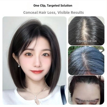 Piesă de păr din păr real pentru volum în creștet și acoperire a firelor albe; drept; poate fi vopsită și permedată