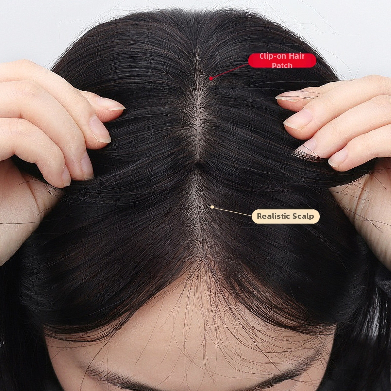 Piesă de păr din păr real pentru volum în creștet și acoperire a firelor albe; drept; poate fi vopsită și permedată