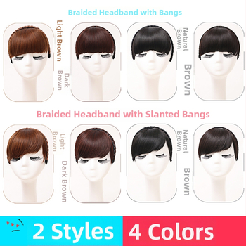 Perucă cu șuvițe împletite și bandă pentru cap, model 832, fibre rezistente la temperatură, breton drept sau înclinat, poate fi vopsită