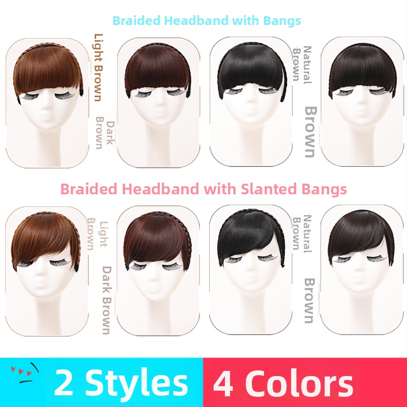 Perucă cu șuvițe împletite și bandă pentru cap, model 832, fibre rezistente la temperatură, breton drept sau înclinat, poate fi vopsită