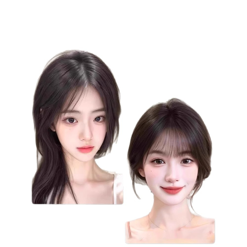 Perucă cu breton Velcro — fără agrafe, un singur patch acoperă cusăturile și adaugă volum; păr natural, realizată manual, piesă de perucă cu bază din plasă 2.5×10 cm pentru vară