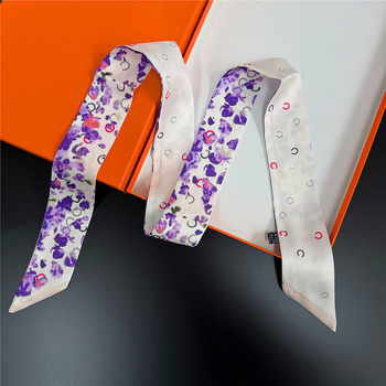 Șal lung imprimat pentru femei, cu bandă pentru geantă și bandă pentru cap, din twill de satin sintetic; Material: twill de satin sintetic; Țesătură: twill; Formă: panglică tip streamer; Stil: proaspăt și drăguț; Sezon: vară