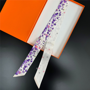 Șal lung imprimat pentru femei, cu bandă pentru geantă și bandă pentru cap, din twill de satin sintetic; Material: twill de satin sintetic; Țesătură: twill; Formă: panglică tip streamer; Stil: proaspăt și drăguț; Sezon: vară