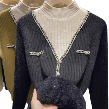 Pleteni pulover s najlonskom tkaninom i baršunastim fleece podstavom, kapuljačom, 3D uzorak, slobodan kroj