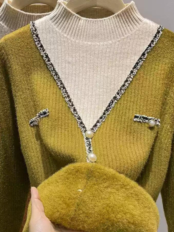 Pleteni pulover s najlonskom tkaninom i baršunastim fleece podstavom, kapuljačom, 3D uzorak, slobodan kroj