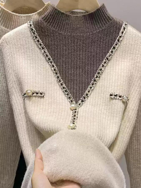 Pleteni pulover s najlonskom tkaninom i baršunastim fleece podstavom, kapuljačom, 3D uzorak, slobodan kroj