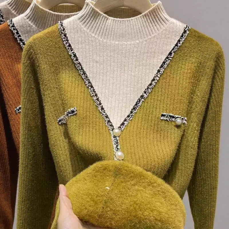 Pleteni pulover s najlonskom tkaninom i baršunastim fleece podstavom, kapuljačom, 3D uzorak, slobodan kroj