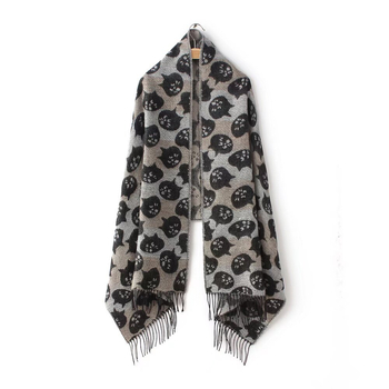 Șal cu dungi de pisicuță și ciucuri, fibră acrilică, țesătură plată, încălzește iarna