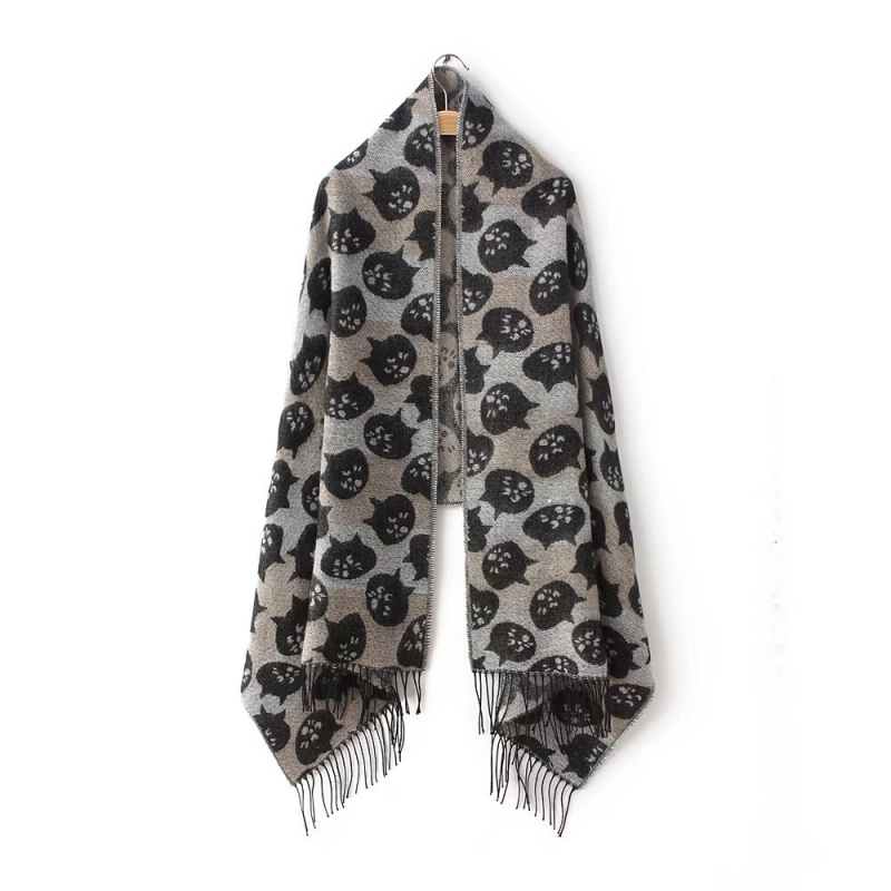 Șal cu dungi de pisicuță și ciucuri, fibră acrilică, țesătură plată, încălzește iarna