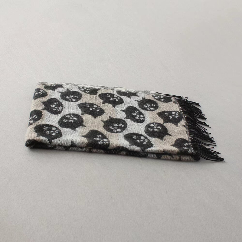 Șal cu dungi de pisicuță și ciucuri, fibră acrilică, țesătură plată, încălzește iarna