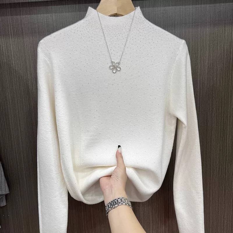Akrilni kapućni pleteni džemper s kapuljom, dijamantni ukras, dugi rukavi, gradski stil