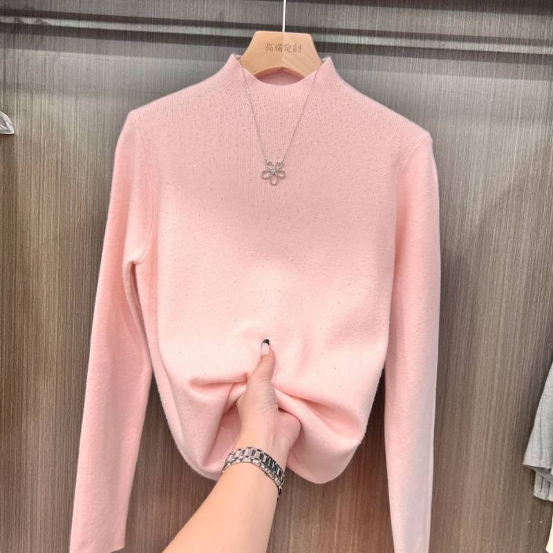 Akrilni kapućni pleteni džemper s kapuljom, dijamantni ukras, dugi rukavi, gradski stil