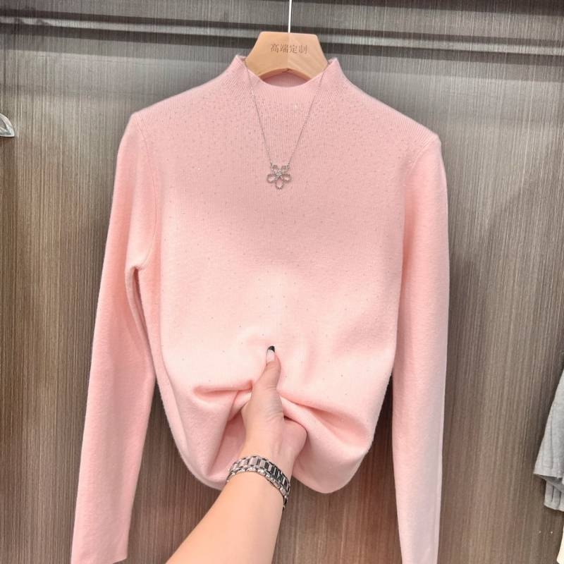 Akrilni kapućni pleteni džemper s kapuljom, dijamantni ukras, dugi rukavi, gradski stil