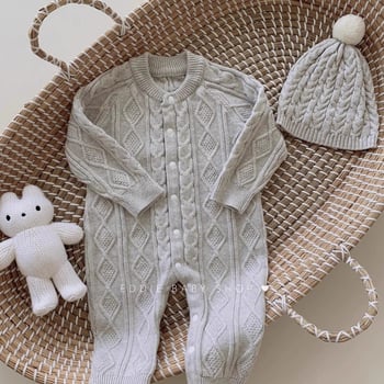 Бебешки плетен гащеризон - Corduroy плат; Козина от заек 95%+; Подходящ за новородени (0–1 г); Пролет 2025 пускане; Стил: Leisure