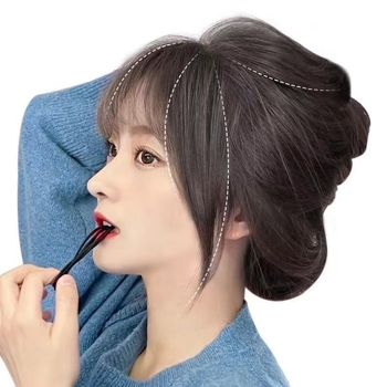 3D френска въздушна челка перука за жени, без видими следи по главата, имитира естествен растеж на косата, термоустойчиви влакна, челки: прави или наклонени