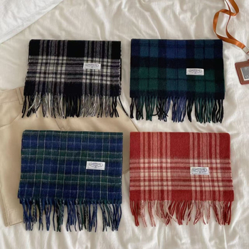 Ženski šal od 100% vune, karirani uzorak, warp-knit, zimski, produženog kroja, korejskog stila, svestran