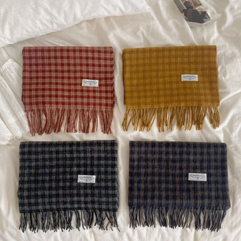 Ženski šal od 100% vune, karirani uzorak, warp-knit, zimski, produženog kroja, korejskog stila, svestran