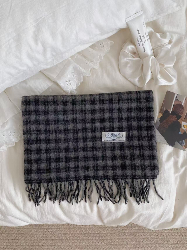 Ženski šal od 100% vune, karirani uzorak, warp-knit, zimski, produženog kroja, korejskog stila, svestran
