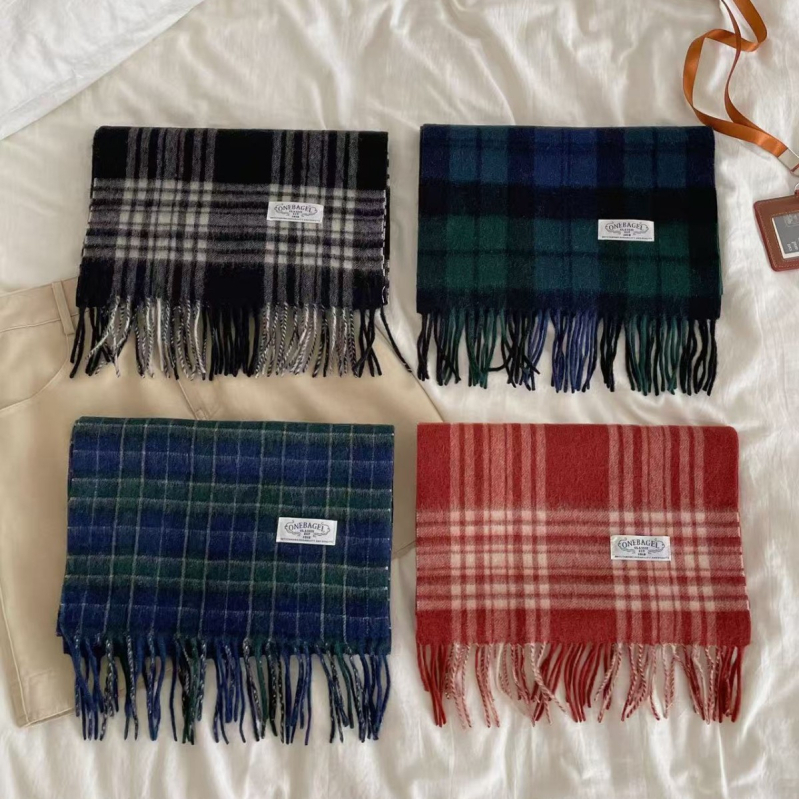 Ženski šal od 100% vune, karirani uzorak, warp-knit, zimski, produženog kroja, korejskog stila, svestran