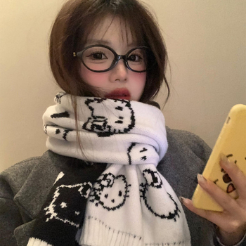 Двустранен плетен шал с котешки мотив — Steering полиестер, права плетка, плетене, запазва топлината