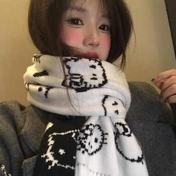 Двустранен плетен шал с котешки мотив — Steering полиестер, права плетка, плетене, запазва топлината