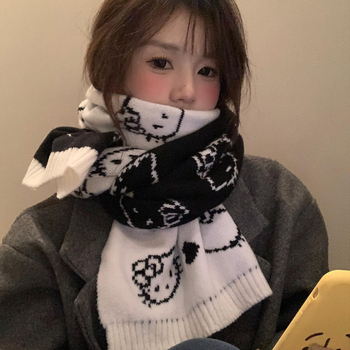 Двустранен плетен шал с котешки мотив — Steering полиестер, права плетка, плетене, запазва топлината