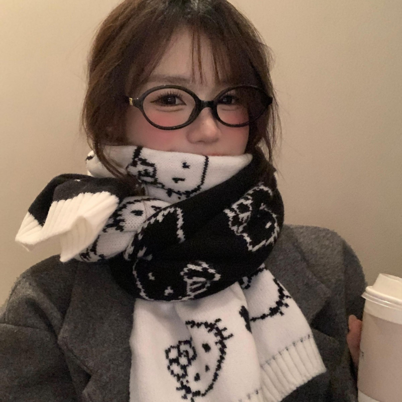 Двустранен плетен шал с котешки мотив — Steering полиестер, права плетка, плетене, запазва топлината