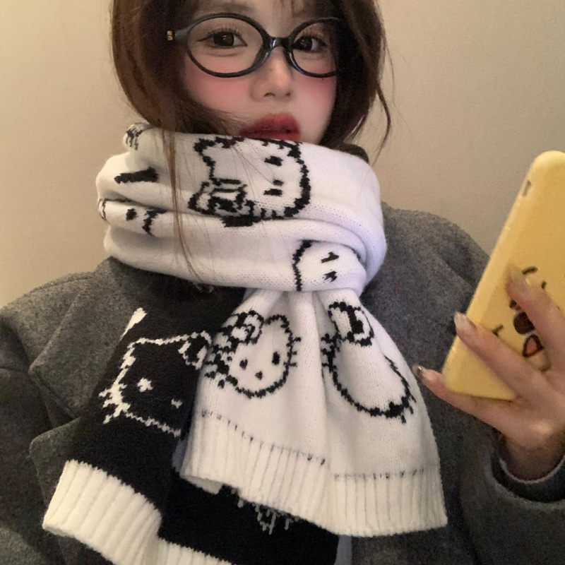 Двустранен плетен шал с котешки мотив — Steering полиестер, права плетка, плетене, запазва топлината