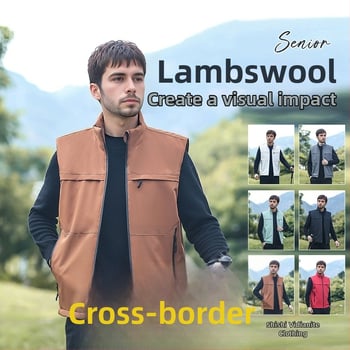 Ανδρικό γιλέκο με γέμισμα από βαμβάκι, φλις επένδυση, ελεύθερη γραμμή, πολυεστερική ύφανση, τσέπες με φερμουάρ