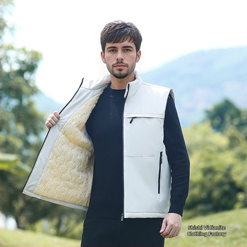 Ανδρικό γιλέκο με γέμισμα από βαμβάκι, φλις επένδυση, ελεύθερη γραμμή, πολυεστερική ύφανση, τσέπες με φερμουάρ