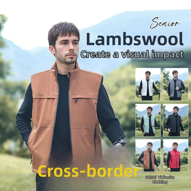 Ανδρικό γιλέκο με γέμισμα από βαμβάκι, φλις επένδυση, ελεύθερη γραμμή, πολυεστερική ύφανση, τσέπες με φερμουάρ