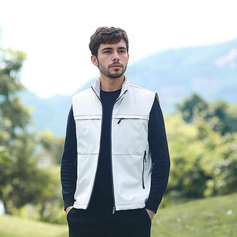 Ανδρικό γιλέκο με γέμισμα από βαμβάκι, φλις επένδυση, ελεύθερη γραμμή, πολυεστερική ύφανση, τσέπες με φερμουάρ