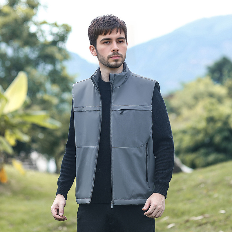 Ανδρικό γιλέκο με γέμισμα από βαμβάκι, φλις επένδυση, ελεύθερη γραμμή, πολυεστερική ύφανση, τσέπες με φερμουάρ