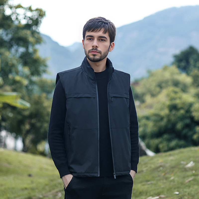 Ανδρικό γιλέκο με γέμισμα από βαμβάκι, φλις επένδυση, ελεύθερη γραμμή, πολυεστερική ύφανση, τσέπες με φερμουάρ