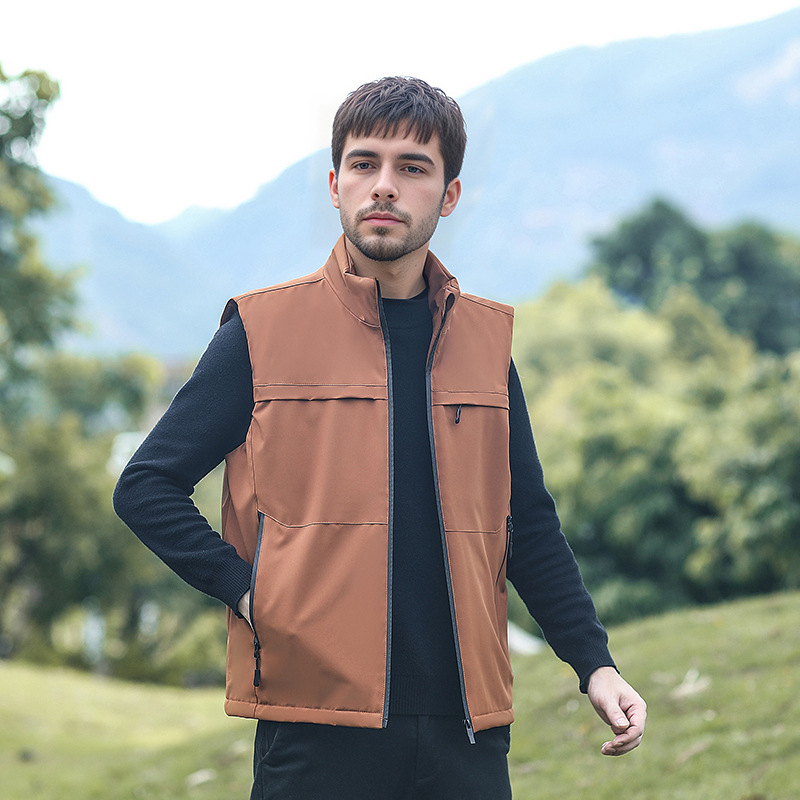 Ανδρικό γιλέκο με γέμισμα από βαμβάκι, φλις επένδυση, ελεύθερη γραμμή, πολυεστερική ύφανση, τσέπες με φερμουάρ