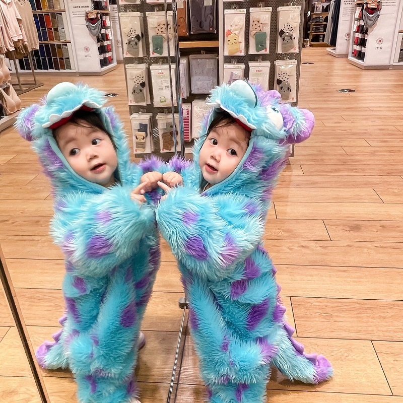 Dječji dinosaurus jumpsuit sa zipom, kapuljačom, dugim rukavima, 100% poliester, debeli toplinski sloj, za 1–3 godine
