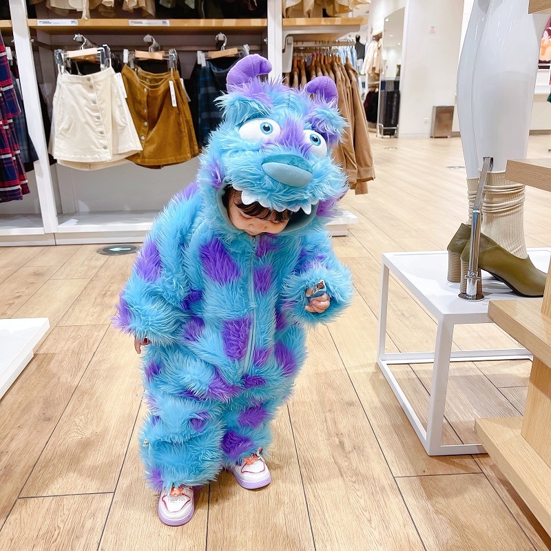 Dječji dinosaurus jumpsuit sa zipom, kapuljačom, dugim rukavima, 100% poliester, debeli toplinski sloj, za 1–3 godine