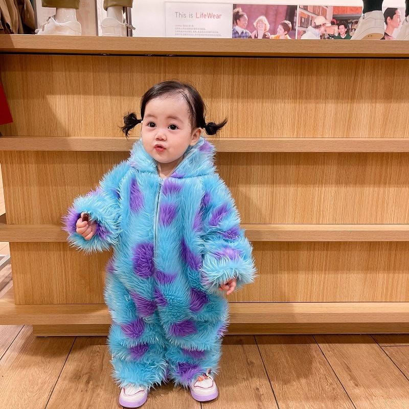 Dječji dinosaurus jumpsuit sa zipom, kapuljačom, dugim rukavima, 100% poliester, debeli toplinski sloj, za 1–3 godine
