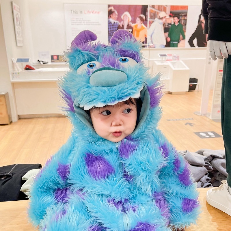 Dječji dinosaurus jumpsuit sa zipom, kapuljačom, dugim rukavima, 100% poliester, debeli toplinski sloj, za 1–3 godine