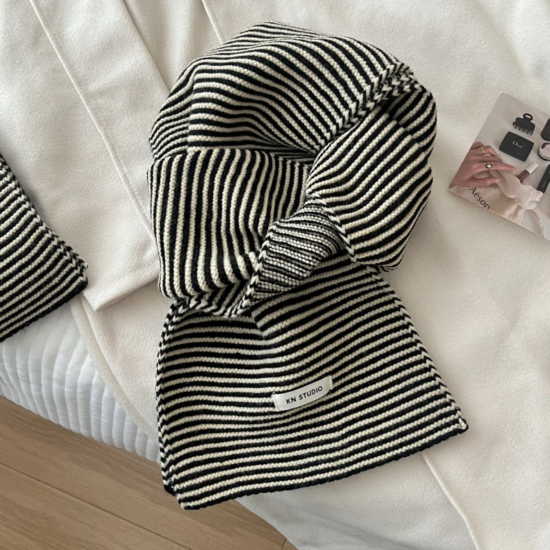 Šal s prugama od pletenog materijala za jesen-zimu, klasični ležerni stil, warp pletenje, vuna, zadržava toplinu