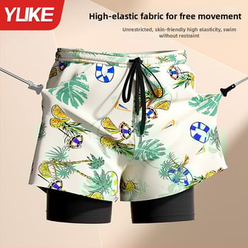 Мъжки плувни къси панталони - нов стил, двуслоен бързосъхнещ материал, антипрозрачност; за плуване и водни спортове; полиестер 85%, тегло 165 g, подплата 100% полиестер, модел: разкъсани цветя