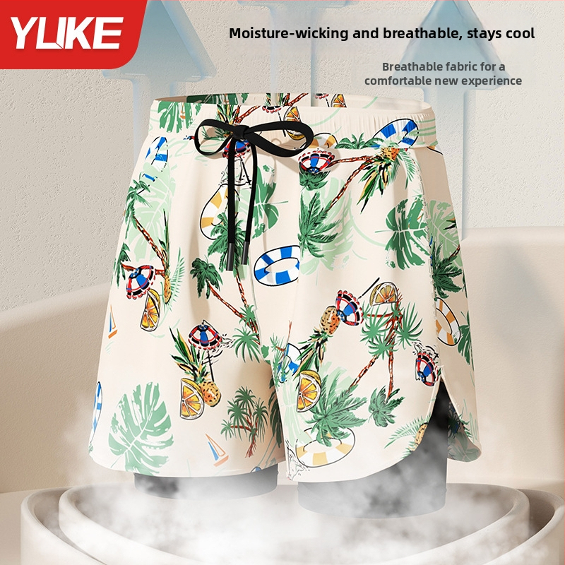 Мъжки плувни къси панталони - нов стил, двуслоен бързосъхнещ материал, антипрозрачност; за плуване и водни спортове; полиестер 85%, тегло 165 g, подплата 100% полиестер, модел: разкъсани цветя