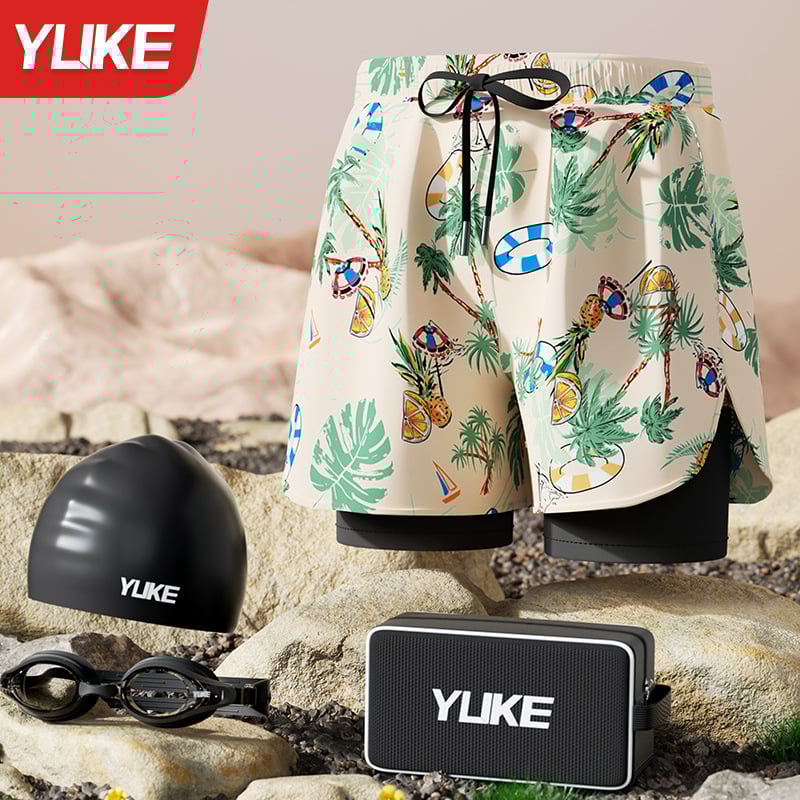 Мъжки плувни къси панталони - нов стил, двуслоен бързосъхнещ материал, антипрозрачност; за плуване и водни спортове; полиестер 85%, тегло 165 g, подплата 100% полиестер, модел: разкъсани цветя