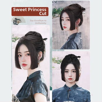 Perucă cu breton Ji Fa, stil chinezesc, fără cusături, model GZ1082, fibre rezistente la temperaturi înalte