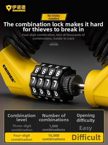 Κλειδαριά με κωδικό για κράνη, ποδήλατα βουνού, καρότσια και αποσκευές - μέταλλο, EROADE, unisex