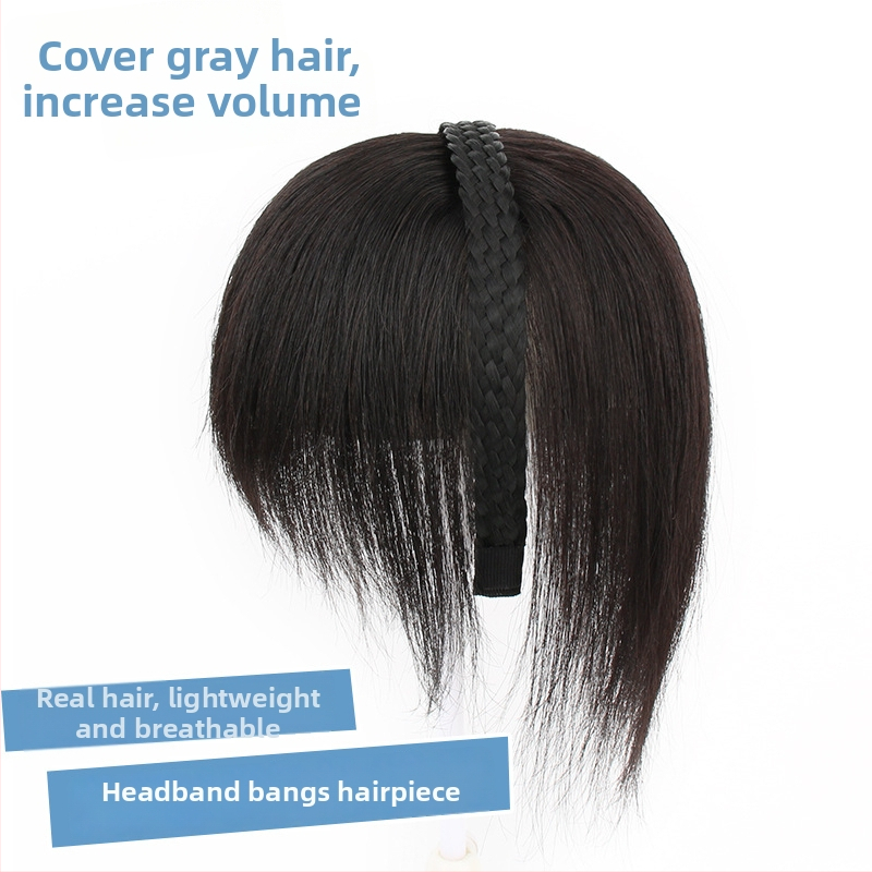 Perucă cu breton, inel împletit pentru păr, din păr uman real, flux 3D cu păr lateral, piesă de îmbunătățire a părului