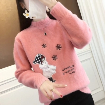 Női vastag kötött pulóver imitált mink-szőrrel, lazán szabott, gallér-sál stílusú, hosszú ujjú