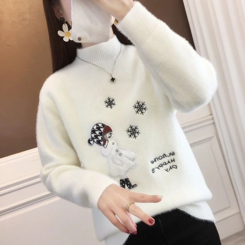 Női vastag kötött pulóver imitált mink-szőrrel, lazán szabott, gallér-sál stílusú, hosszú ujjú